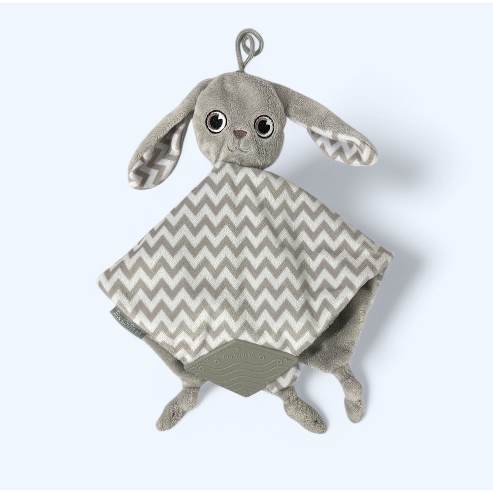 Booginhead Rabbit Lovey Flop Eared Bunny Security Baby Blanket Teether Gray 12in